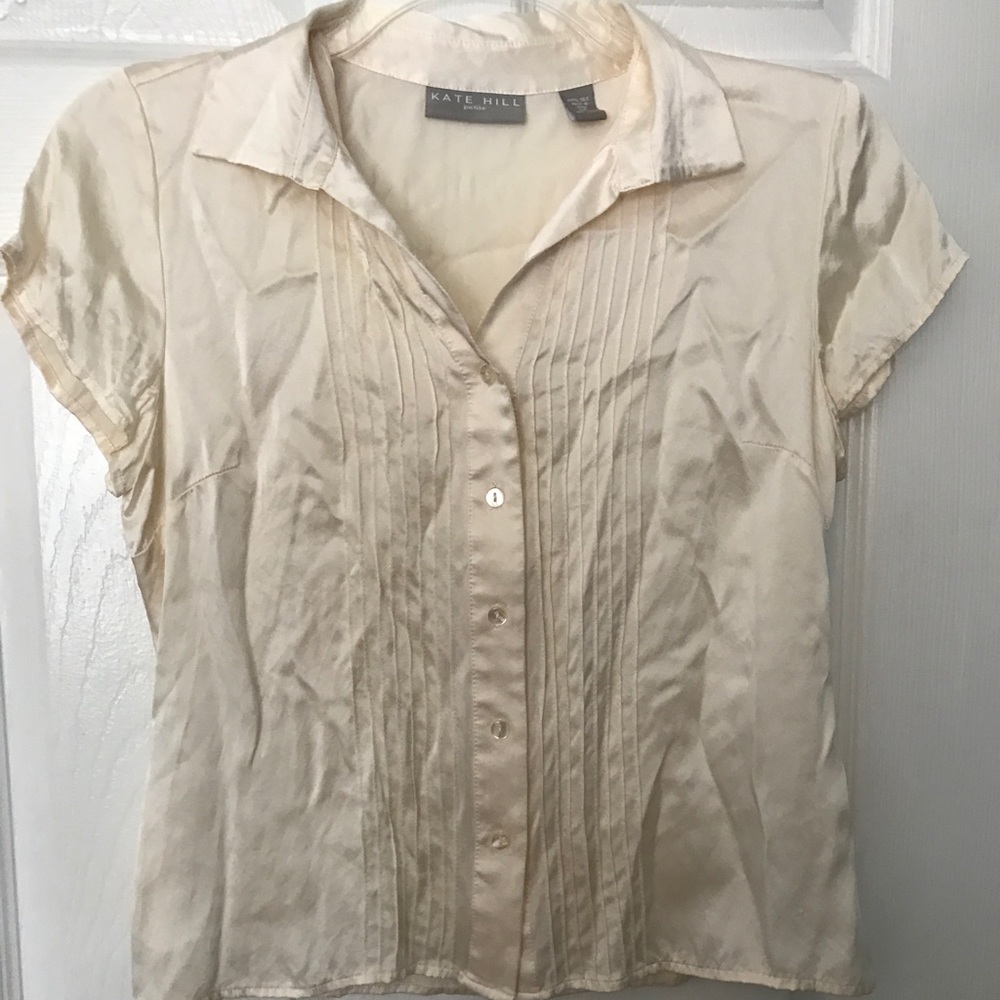 KATE HILL 100% SILK VINTAGE SHORT SLEEVE BLOUSE